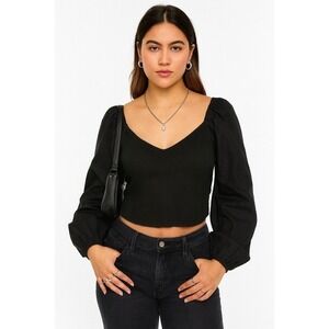 Abercrombie Black Womens Top Size‎ XL Milkmaid Puff Sleeve Coquette Festival
